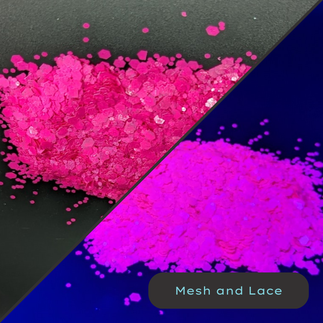 Mesh and Lace neon Pink BlackLight Biodegradable Eco Glitter