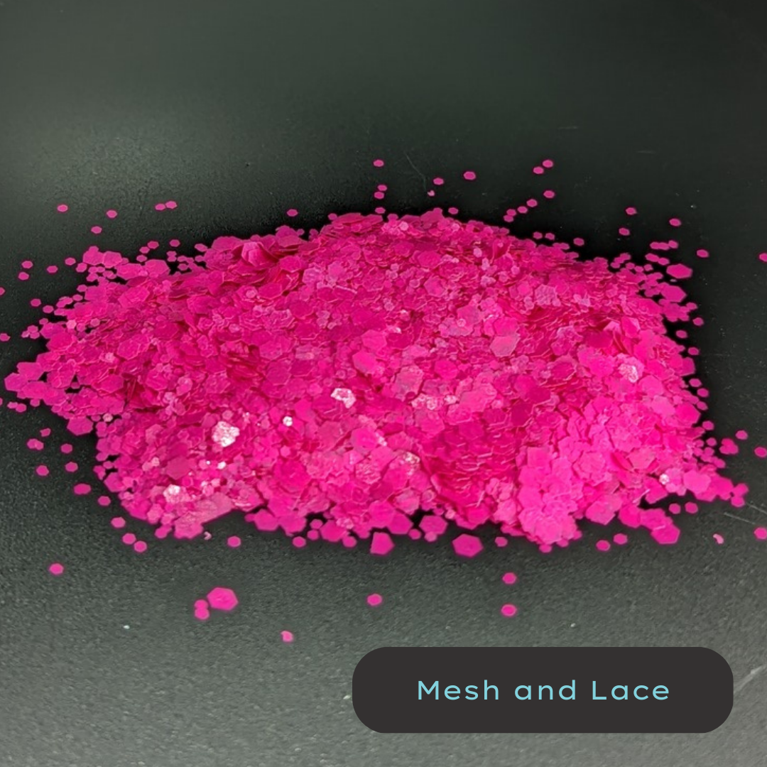Mesh and Lace neon Pink BlackLight Biodegradable Eco Glitter