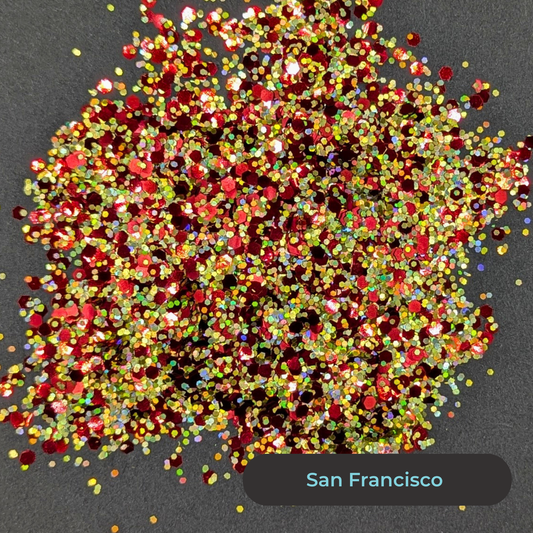 Biodegradable Glitter- San Francisco- Gold Red