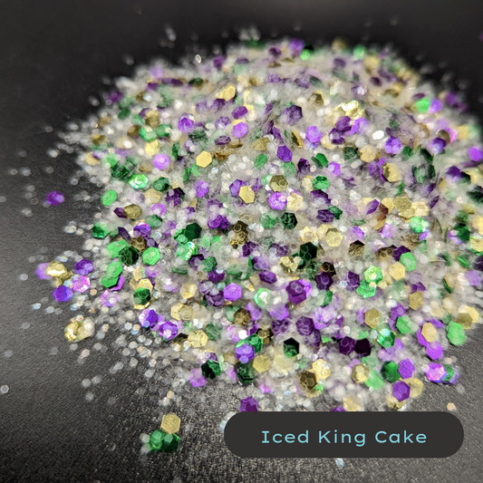 Iced King Cake Mardi Gras white Biodegradable Eco Glitter