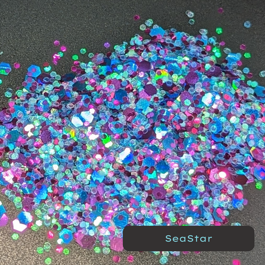 Sea Star Pink Blue Holographic Metallic and Iridescent Eco Glitter