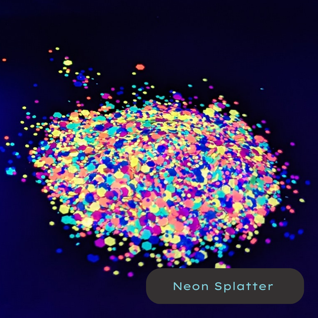 Neon Splatter Rainbow BlackLight Biodegradable Eco Glitter